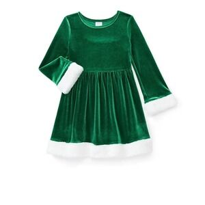 Holiday Time Girls Green Velvet Fur Trimmed Dress Christmas Outfit XS 4/5